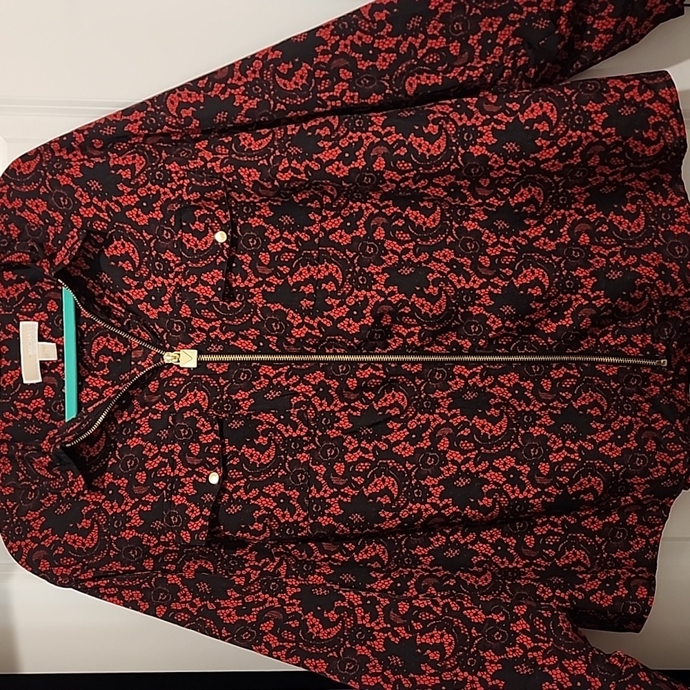 Michael Kors floral black/red zip front blouse 2x - Picture 3 of 6